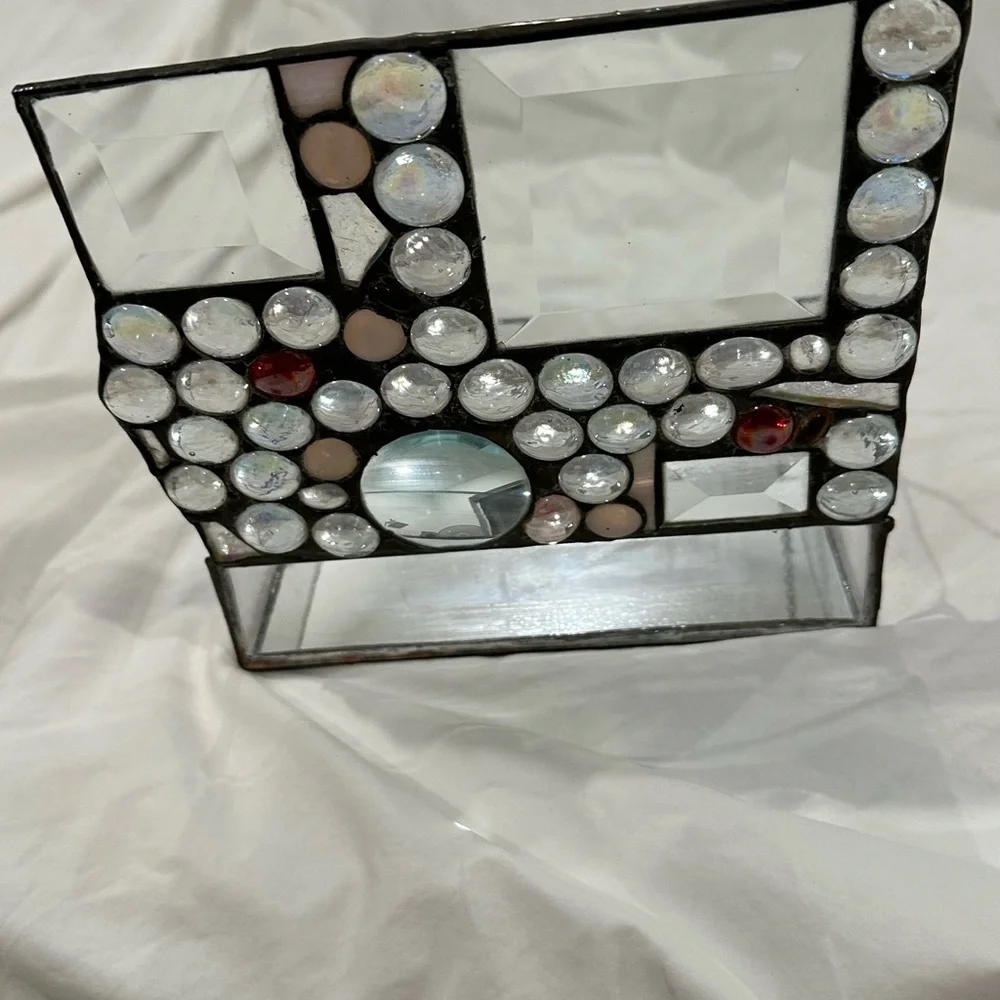Abstract Bedazzled Hand Made Artisan 3D Mirrored Box
